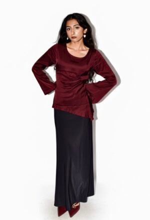 -Dark Maroon/Burgundy Silk Shirt -Jersey Silk Black Skirt