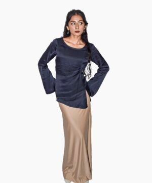 Plain Silk Top With Bell Sleeves and Side Pleats With A Jersey Silk Skirt