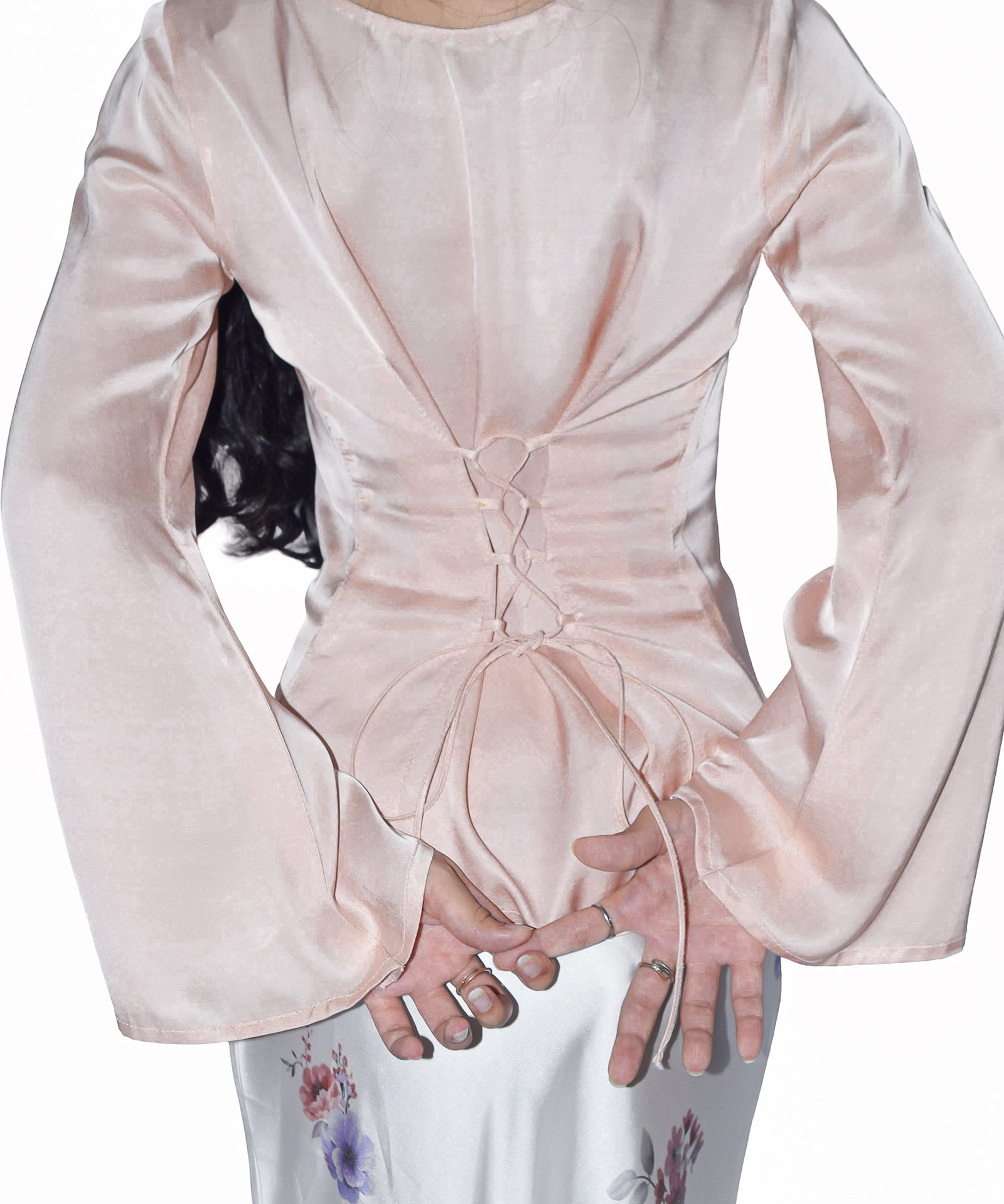 Silk Shirt With Bell Sleeves and Tightening Loops at The Back - Image 4