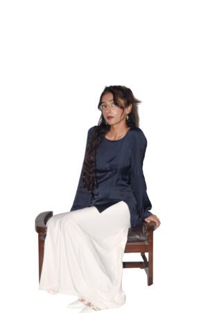 Plain Silk Top With Bell Sleeves and A Jersey Silk Skirt