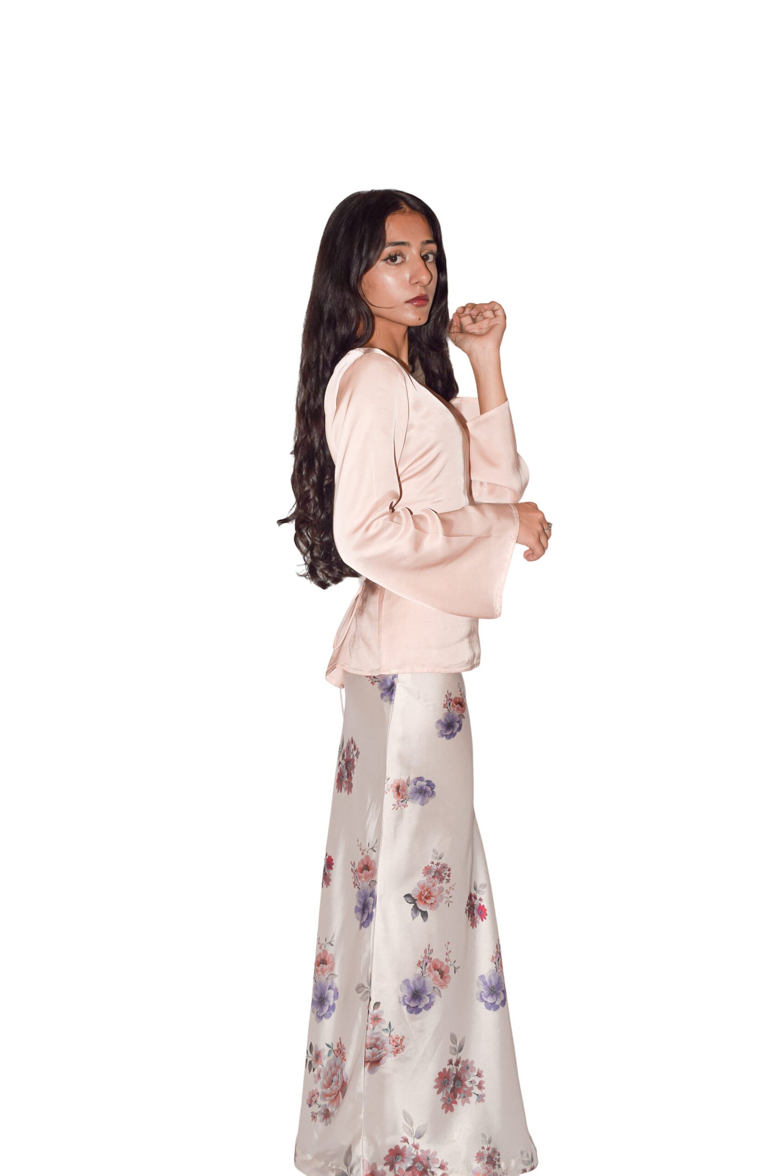 Silk Shirt With Bell Sleeves and Tightening Loops at The Back - Image 2